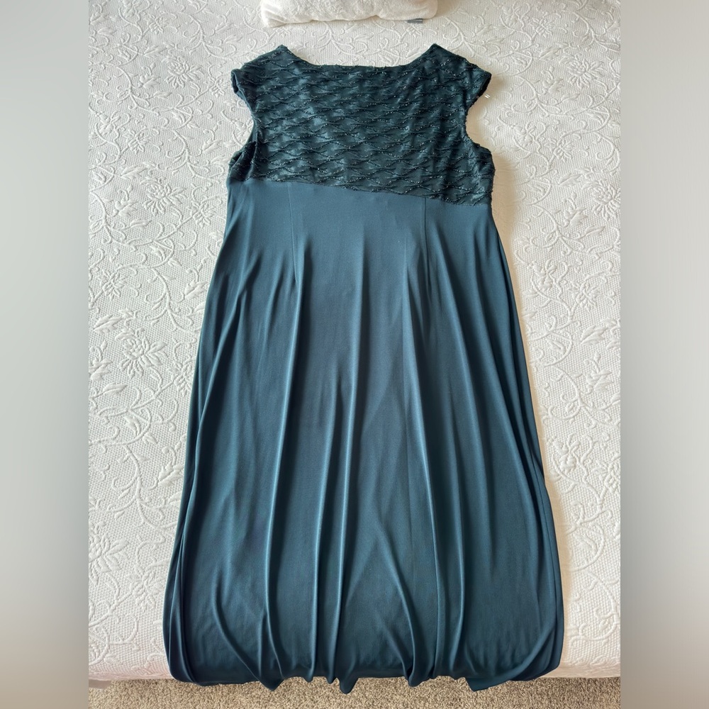 Teal Cap Sleeve Floor Length Faux Wrap Dress
